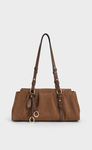 Chic Mocha Britton Recycled Suede Ruched Elongated Shoulder Bag for Women