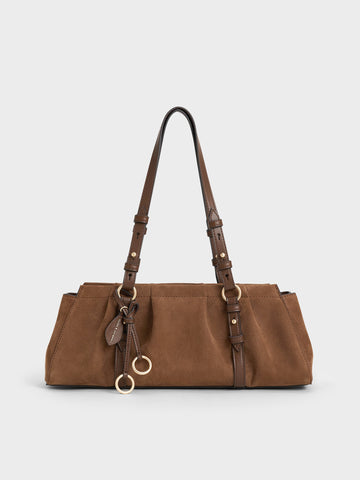 Chic Mocha Britton Recycled Suede Ruched Elongated Shoulder Bag for Women