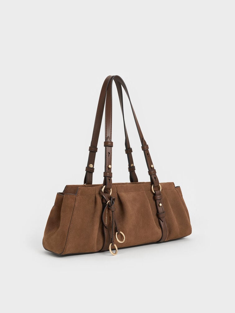 Chic Mocha Britton Recycled Suede Ruched Elongated Shoulder Bag for Women