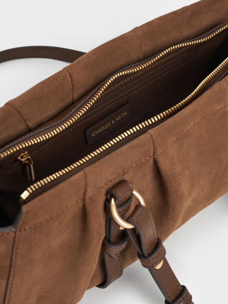 Chic Mocha Britton Recycled Suede Ruched Elongated Shoulder Bag for Women