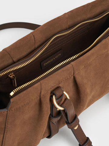 Chic Mocha Britton Recycled Suede Ruched Elongated Shoulder Bag for Women