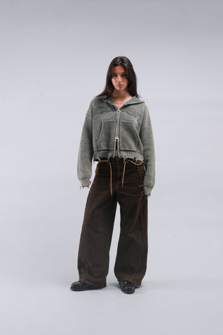 Scuffers Buzz Dusty Green Oversized Knit Half-Zip Sweater - Cozy, Stylish Comfort