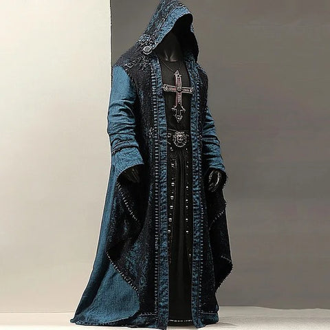 Men's Halloween Gradient Cross Rivet Monk Linen Hooded Cape