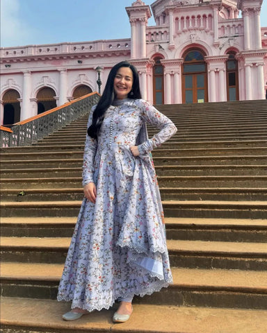 Printed &amp; Embroidered Silk Pishwas