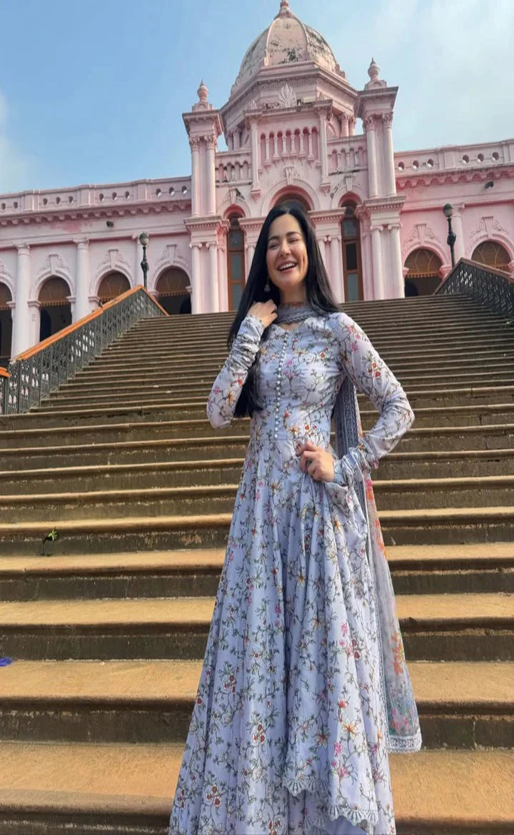 Printed &amp; Embroidered Silk Pishwas