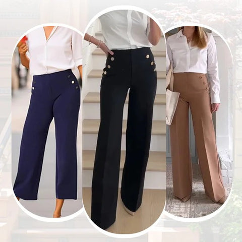 High Stretch Tummy Control Button Wide Leg Pants