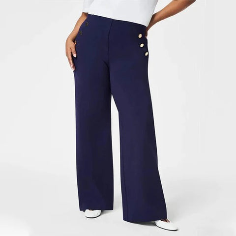 High Stretch Tummy Control Button Wide Leg Pants