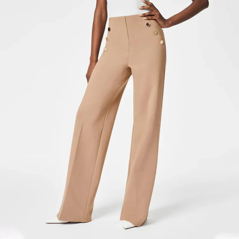 High Stretch Tummy Control Button Wide Leg Pants